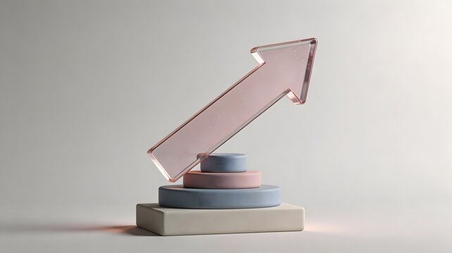 3D business growth arrow with minimalist geometric shapes