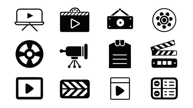 A collection of icons representing video and audio formats, including play, pause, and volume controls. eps.eps