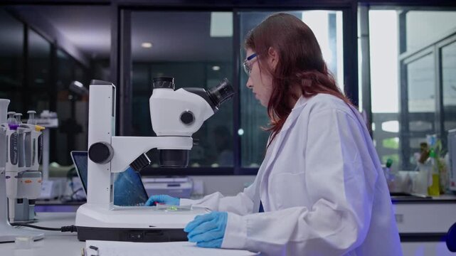 Scientific research activity lab microscope examination modern laboratory digital content academic environment close-up view innovation
