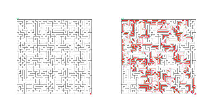 Maze illustrations with complex patterns on white background  