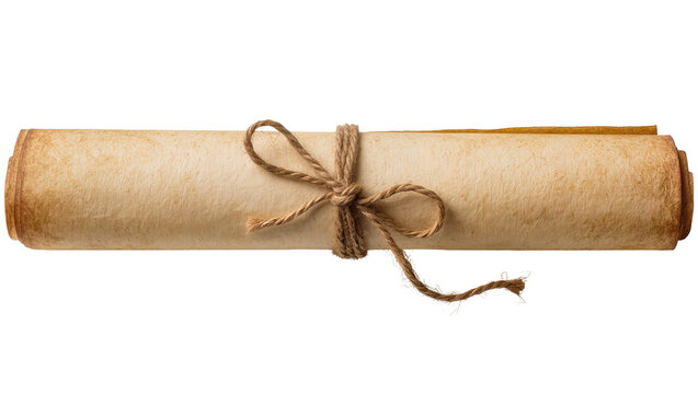 Rolled parchment scroll tied with rough twine knot