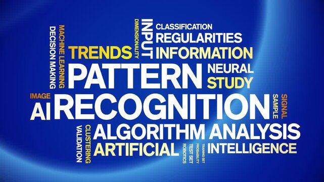 Pattern Recognition animated word cloud-text design animation tag kinetic typography seamless loop.