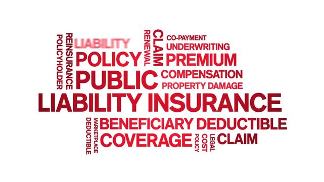 Public Liability insurance animated word cloud-text design animation tag kinetic typography seamless loop.
