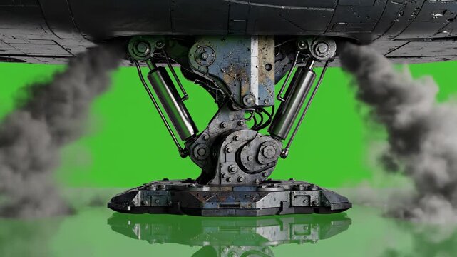 Industrial heavy machinery crane hook lifting green metal beam construction site rigging equipment