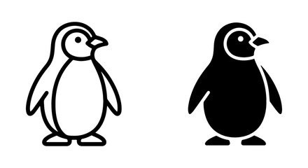 Obraz premium Penguin Icon Set, Simple Vector Graphics, Black and White Bird Illustrations, Antarctic Wildlife Symbols for Design
