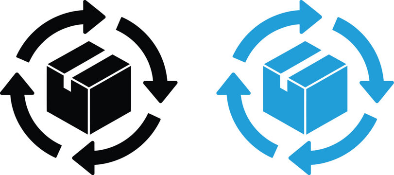 Silhouette of rotating cube icons in black and white for business or technology concepts