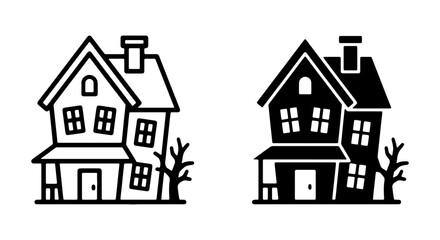 Fototapeta premium Haunted House Icons, Spooky Building Graphics, Creepy Dwelling Vector Set, Halloween Architecture Symbols