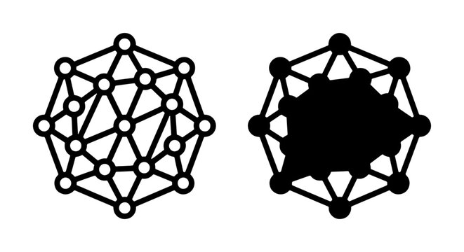 Geometric Network Icon Set, Abstract Node Connection Graphics, Molecular Structure Vector Art, Data Science Concept Illustration, Black and White Connectivity Symbols