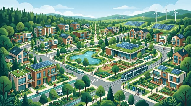 Sustainable Green Real Estate Community Illustration
