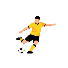 Fototapeta premium Soccer player in yellow uniform kicking a football ball