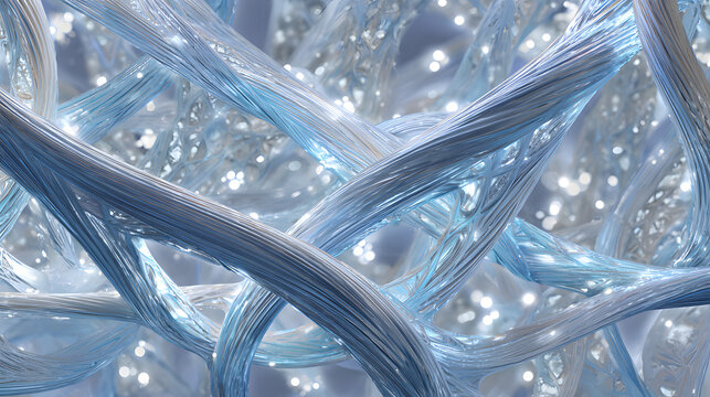 Abstract artistic illustration of silver-blue streams twisting into icy crystal str for creative commercial background design