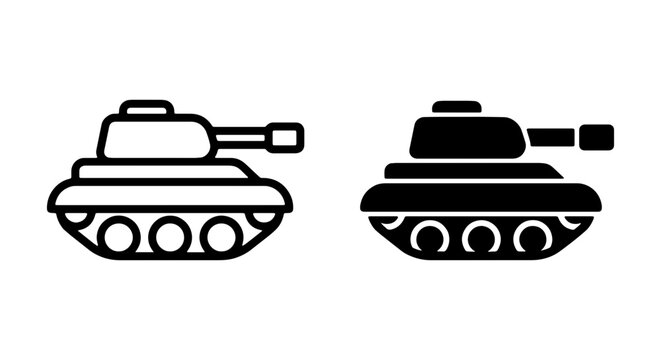 Military tank icon set, armored battle vehicle vector, black war machine silhouettes