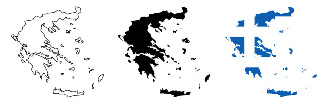 Greece Map Silhouettes with National Flag and Country Outline
