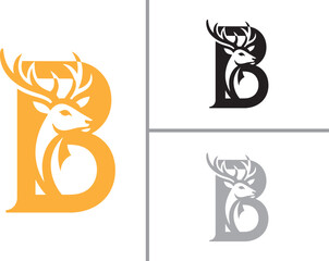 Deer head silhouette in letter b logo set vector graphic with orange black and gray colors © ahsan