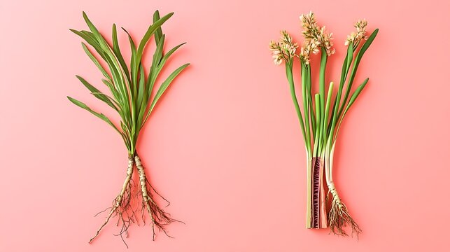 Monocot vs Dicot Plants Comparison on Pink Background Minimalist Style