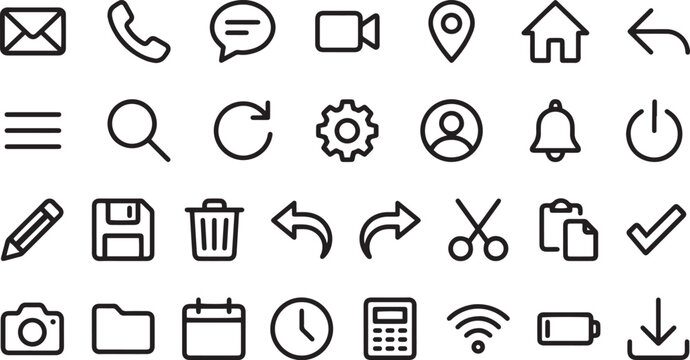 Collection of 25 line style web and app interface icons