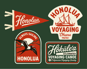 Beach club. Honolua voyaging artwork. Tropical vintage design for t shirt print. Sailing adventure. Polynesian culture graphic. © rahel lila