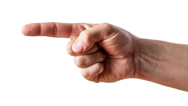 Human hand pointing index finger to the left