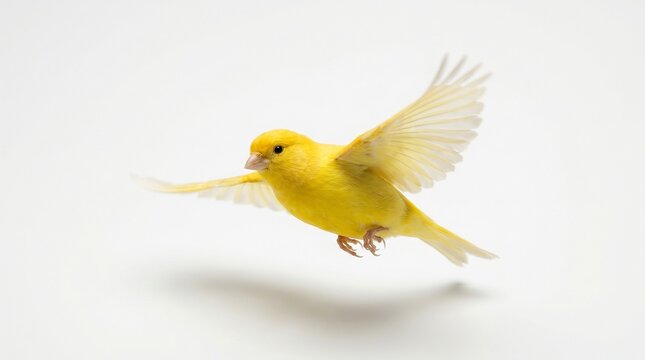 Vibrant Yellow Canary Bird Flying Mid-Air with Wings Spread Wide