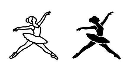 Ballet Dancer Silhouette and Outline Vector Art, Elegant Pose, Performance Graphics © Mojibur