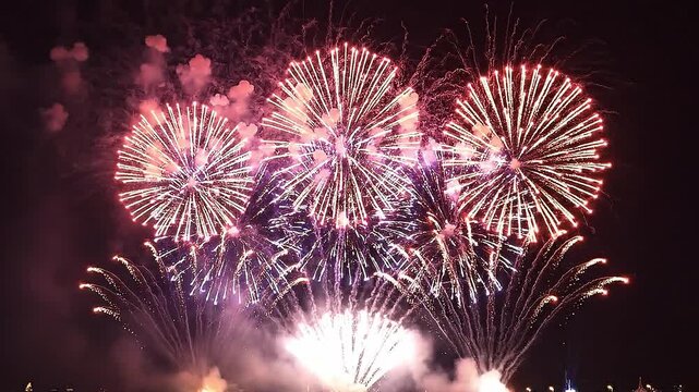 Spectacular Fireworks Display Illuminating the Night Sky with Vibrant Colors and Explosions Celebrating a Festive Occasion