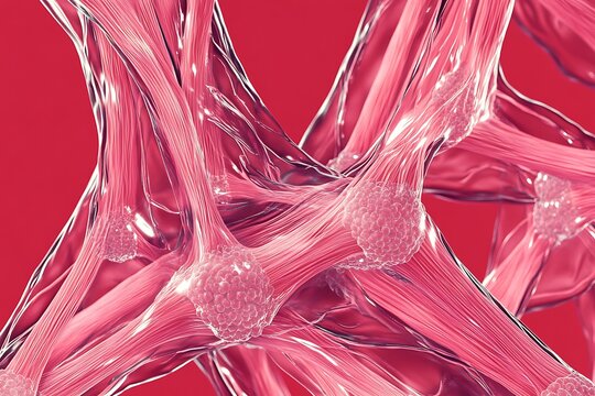 Close-up view of pink vascular network on red background