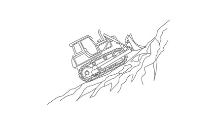 Naklejka premium Heavy Duty Bulldozer Working on Steep Mountain Slope - Line Art