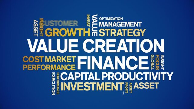 Value Creation Finance animated word cloud-text design animation tag kinetic typography seamless loop.