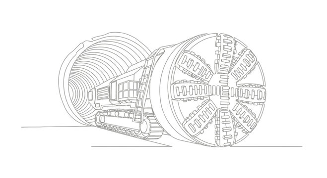 Tunnel Boring Machine (TBM) Excavating a New Tunnel - Technical Drawing
