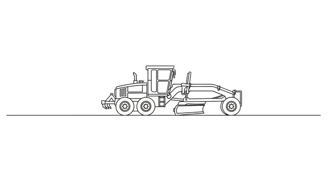Construction Motor Grader Outline - Road Building Machine Line Art