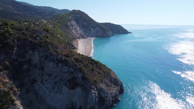 Scenic aerial view of milos beach in lefkada island, greece