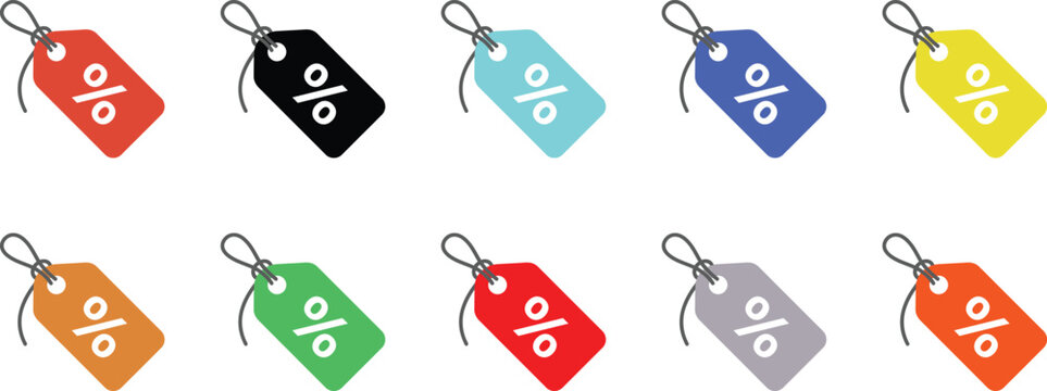 Set of colorful discount price tags with percentage sign