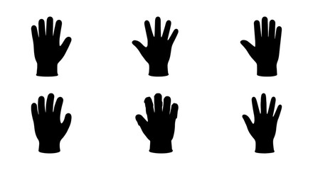 Obraz premium Six Black Silhouette Hands, Open Palm, Vector Icons Set, Simple Graphic Elements