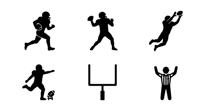 American Football Icons, Sports Action Silhouettes, Team Game Graphics, Vector Set