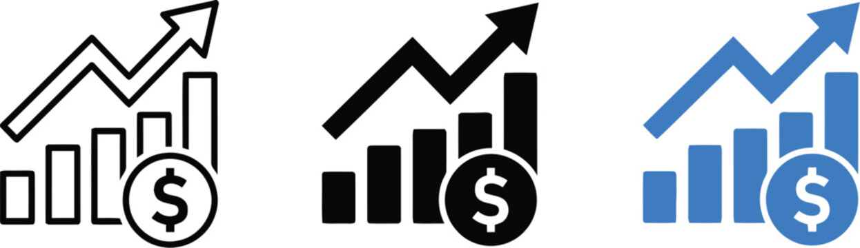 growth chart icons flat bar graph dollar