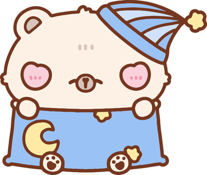 Cute Cartoon Bear in Pajamas Ready for Sleep