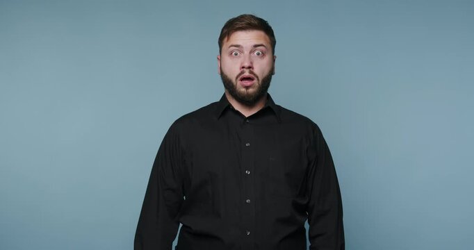 Man shows surprise in four frames with different expressions and reactions