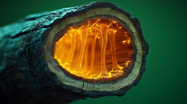 Glowing Tree Stump Macro Shot with Golden Light