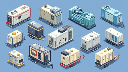Fototapeta premium Collection of Isometric Mobile Homes and Tiny Houses.