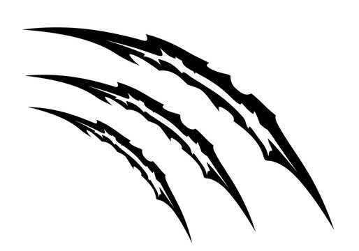 Three sharp claw marks or scratches isolated on white background