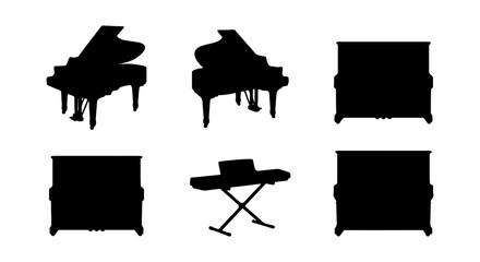 Piano Silhouettes, Keyboard Icons, Musical Instrument Vector Set © Sultana