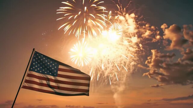American Flag, Fireworks Celebration Patriotism Independence Day Freedom