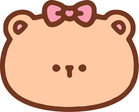 Cute Cartoon Bear Face with Pink Bow