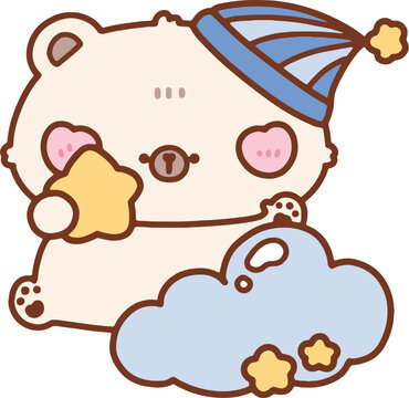 Cute Bear with Stars and Clouds Illustration