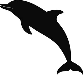 Dolphin silhouette vector icon, black jumping dolphin profile on white background, aquatic animal marine life graphic for logo design © Zannatul
