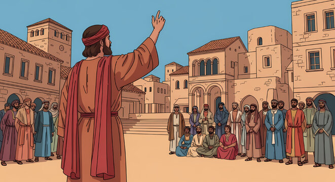 Ancient biblical scene of preaching