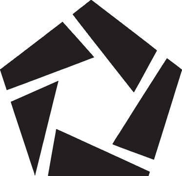 Abstract black pentagon shape composed of five geometric segments arranged in a circular pattern for logo design isolated on transparent background, Vector