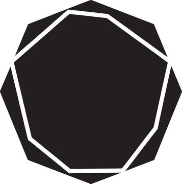 Black heptagon shape with white outline border isolated on transparent background, Vector