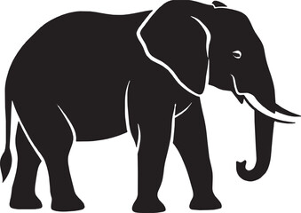 Fototapeta premium Black silhouette of a standing elephant on a side profile isolated on transparent background, Vector