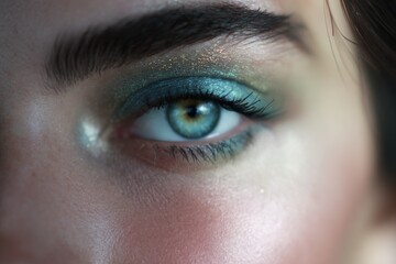 Obraz premium Glowy focus on inner eye corners and highlighted nose for beauty background and makeup detail banner design